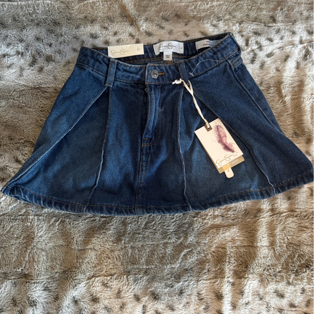 Girls Jessica Simpson Dark Wash Denim pleated Mini Skirt with Tags